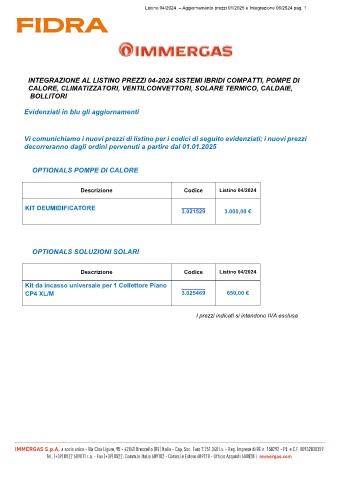 immergas - listino aggiornamento 01-2025